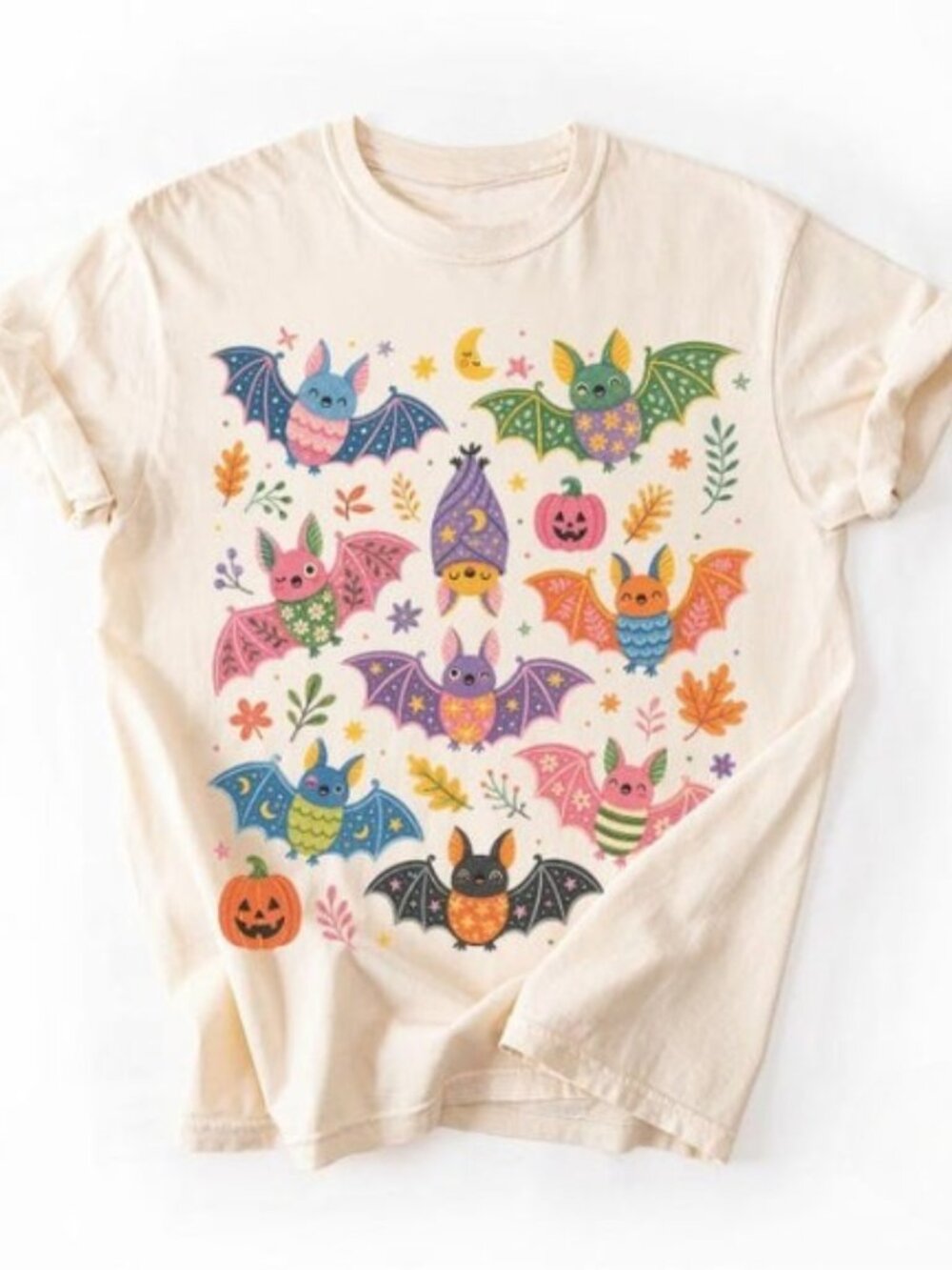 Cute Spooky Bat Halloween Shirt, Folk Art Bat Graphic Tee